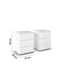 Nachtkommode >Monostar < (2er-Set) in Kristallweißglas / alpinweiß - 47x62x42cm B/H/T