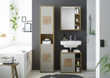 GREECE Spiegelschrank Bad mit LED-Beleuchtung in Wotan Eiche Optik - Badezimmerspiegel Schrank mit viel Stauraum - 60 x 70 x 20 cm (B/H/T)