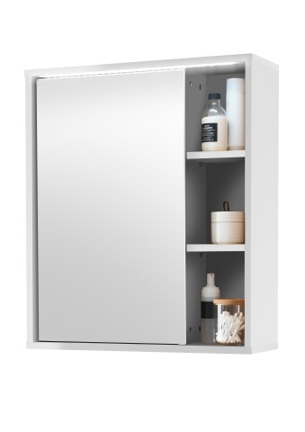 GREECE Spiegelschrank Bad mit LED-Beleuchtung in Weiß - Badezimmerspiegel Schrank mit viel Stauraum - 60 x 70 x 20 cm (B/H/T)