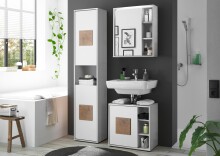 GREECE Spiegelschrank Bad mit LED-Beleuchtung in Weiß - Badezimmerspiegel Schrank mit viel Stauraum - 60 x 70 x 20 cm (B/H/T)