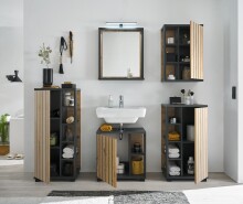 NIZZA Badezimmer Waschbeckenunterschrank in Graphit, Artisan Eiche Optik - Bad Unterschrank Badezimmerschrank mit viel Stauraum - 60 x 60 x 37 cm (B/H/T)