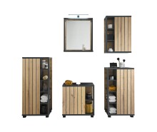 NIZZA Badezimmermöbel Set in Graphit, Artisan Eiche Optik - Modernes Badmöbel Set 5-teilig bestehend aus 2 Kommoden, Hängeschrank, Unterschrank & Spiegel - 220 x 200 x 37 cm (B/H/T)