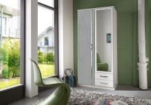 Drehtürenschrank >Duo< in WEISS + BETON-NB...