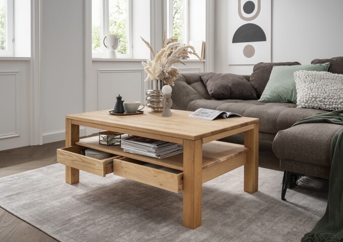 Couchtisch >2134< in Eiche massiv, Eiche Massiv - 110x49x70cm (BxHxT)