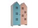 Kleiderschrank >CASAMI BRUGES< in Korpus Weiß / Front Blau u. Pink, falsch