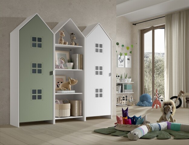 Kleiderschrank >CASAMI BRUGES< in Korpus Weiß / Front Grün u. Weiß, MDF