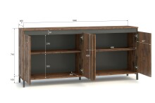 Sideboard >GENIO industrial< in Eiche, Holzwerkstoff - 184x84x40cm (BxHxT)