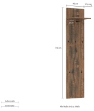 Garderobenpaneel >GENIO industrial< in Eiche, Holzwerkstoff - 40x170x26 (BxHxT)