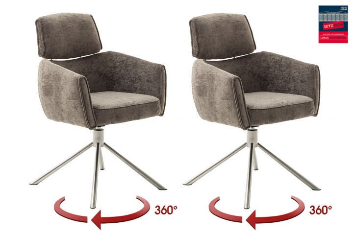 Armlehnstuhl >QUEBEC< (2-er Set) in Braun, Polyester - 60x92x64cm (BxHxT)