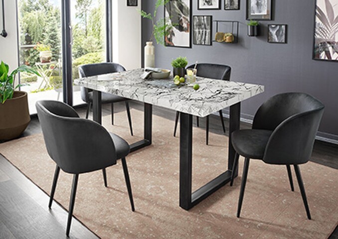 Esstisch >9210-19< in Marmor weiß, MDF - 140x75x90cm (BxHxT)
