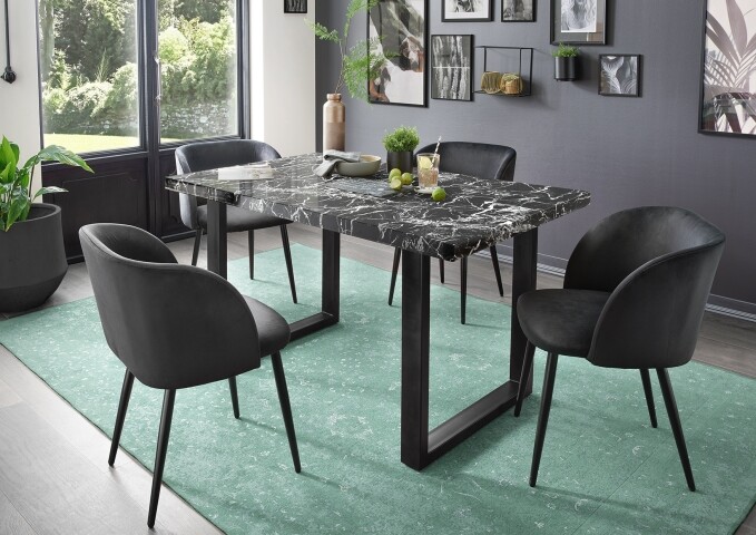 Esstisch >9220-23< in Marmor Schwarz, MDF - 160x75x90cm (BxHxT)