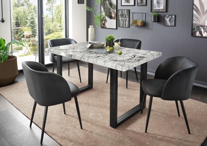 Esstisch >9230-19< in Marmor weiß, MDF - 180x75x90cm (BxHxT)