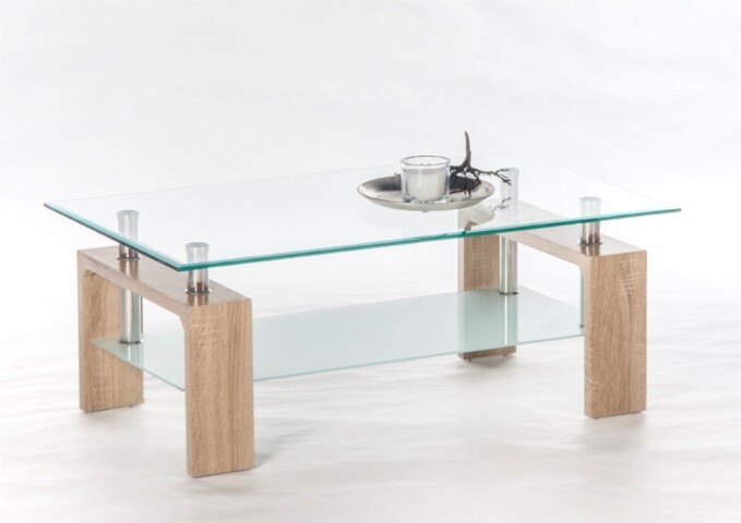 Couchtisch >Mango II< in Edelstahl/Sonoma Eiche Dekor - 100x46x60 (BxHxT)