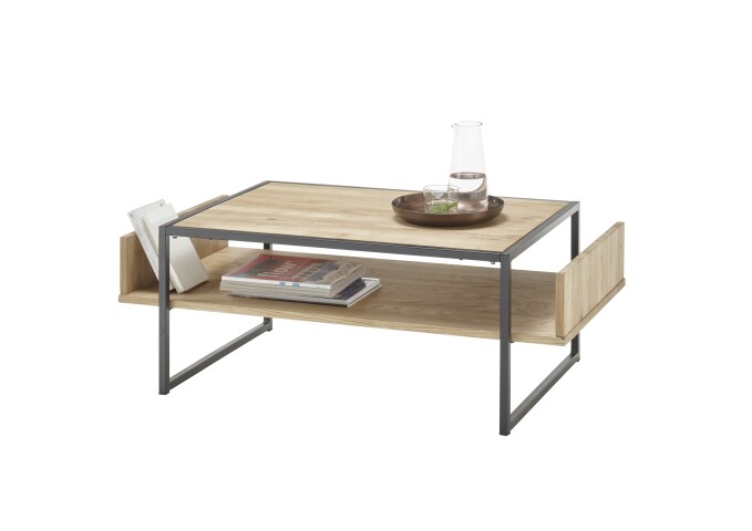 Couchtisch >Marlon< in Eiche und schwarz, Eiche und Metall - 110x40x60cm (BxHxT)