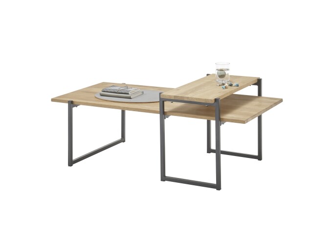 Couchtisch >Elliot< in Eiche, Metall schwarz - 118x48x64cm (BxHxT)