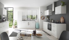 EDDY Moderner Spülenunterschrank Küche in Weiß matt, Metallic Grau - Geräumiger Küchenschrank mit viel Stauraum - 100 x 90 x 60 cm (B/H/T)