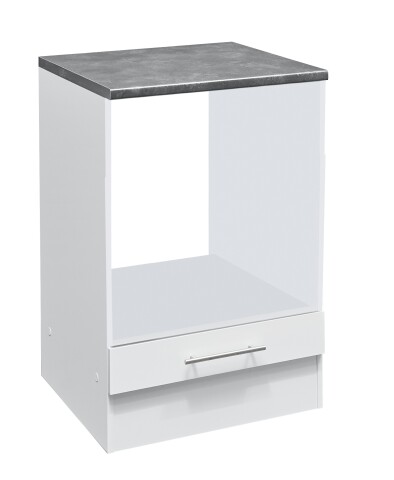 EDDY Moderner Herdumbauschrank in Weiß matt, Metallic Grau - Geräumiger Küchenschrank mit viel Stauraum - 60 x 90 x 60 cm (B/H/T)