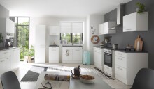 EDDY Moderner Küchenunterschrank in Weiß matt, Metallic Grau - Geräumiger Unterschrank Küche mit viel Stauraum - 100 x 90 x 60 cm (B/H/T)