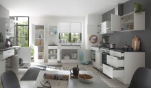 EDDY Moderner Küchenunterschrank in Weiß matt, Metallic Grau - Geräumiger Unterschrank Küche mit viel Stauraum - 100 x 90 x 60 cm (B/H/T)