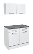 EDDY Moderner Küchenunterschrank in Weiß matt, Metallic Grau - Geräumiger Unterschrank Küche mit viel Stauraum - 100 x 90 x 60 cm (B/H/T)