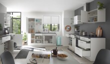 EDDY Moderner Küchenunterschrank in Weiß matt, Metallic Grau - Geräumiger Unterschrank Küche mit viel Stauraum - 50 x 90 x 60 cm (B/H/T)