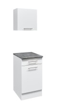 EDDY Moderner Küchenunterschrank in Weiß matt, Metallic Grau - Geräumiger Unterschrank Küche mit viel Stauraum - 50 x 90 x 60 cm (B/H/T)