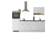 EDDY Moderne Küchenzeile ohne Elektrogeräte in Weiß matt, Metallic Grau - Geräumige Einbauküche mit viel Stauraum - 260 x 220 x 60 cm (B/H/T)