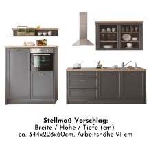JASMIN Moderne Küchenzeile ohne Elektrogeräte in Graphit, Artisan Eiche Optik - Geräumige Einbauküche im Landhausstil - 344 x 228 x 60 cm (B/H/T)