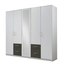 Drehtürenschrank >Freiburg< in WEISS + GRAPHIT - 225x208x58cm (BxHxT)