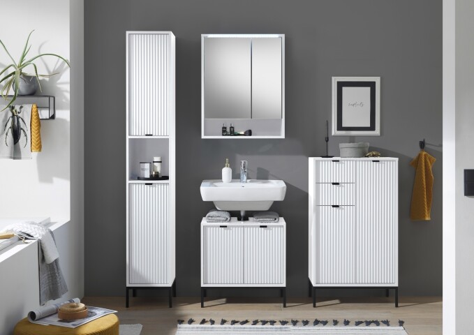 Badezimmer-Set "Lucera" (4-teilig) in weiß matt / schwarz. 192 x 192 x 32 cm (B/H/T)