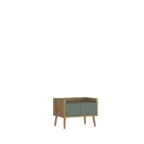 Nachtschrank >Whenua< in Mauvella Eiche, Salbei - 59,8x45,2x41,5cm (BxHxT)