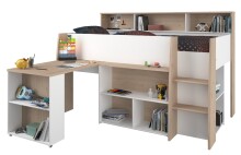 Stauraumbett >Lucas< in Weiss / Japanische Eiche - 209x133x140cm (LxBxH)