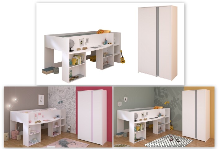 Kinderzimmer-Set >Pirouette 14< mit Hochbett und Kleiderschrank
