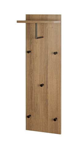 Wandgarderobe >37148< in eiche, schwarz, MDF, Metall - 30x100x20cm (BxHxT)