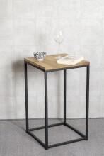 Beistelltisch >37335< in eiche, schwarz, Massivholz, Metall - 35x60x35cm (BxHxT)