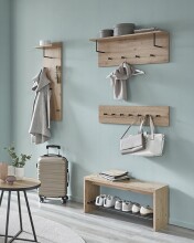 Wandgarderobe >37448< in eiche, schwarz, MDF, Metall - 30x100x20cm (BxHxT)