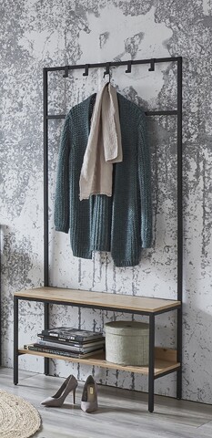 Garderobe >37461< in eiche, schwarz, MDF, Metall - 80x180x35cm (BxHxT)