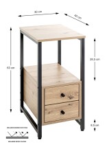 Beistelltisch >37479< in eiche, schwarz - 30x63x40cm (BxHxT)