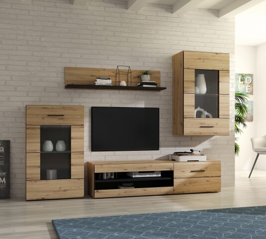 Wohnwand >Seikola < in braun,schwarz - 238,2x168,4x41,1cm (BxHxT)