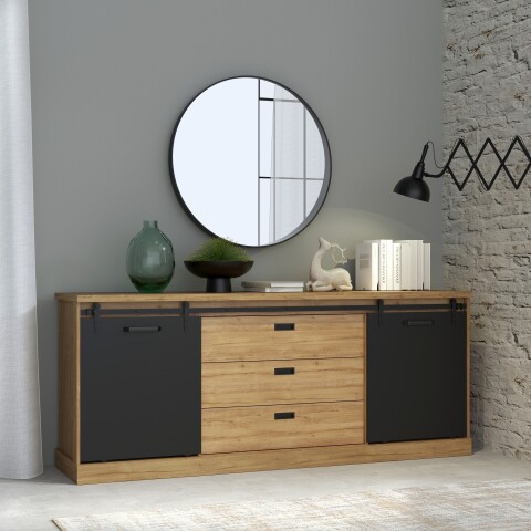 Kommode >Kaszimiro< in braun,schwarz - 213,4x88,2x52cm (BxHxT)