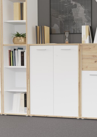 Stauraumschrank >Keflavik< in braun,weiß - 84,5x115,1x41,5cm (BxHxT)