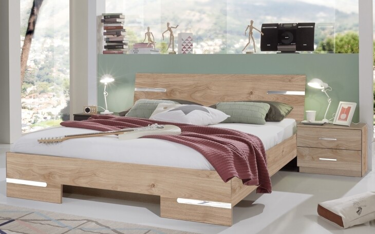 Bett-Set >Anna< in ARTISAN EICHE NACHBILDUNG - 254x81x210cm (BxHxT)