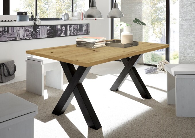 Esstisch >Big System< in schwarzstahl / asteiche - 140x75x90cm (BxHxT)