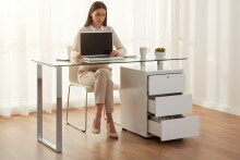 Schreibtisch >Cinty< in Weiß/Hochglanz aus Metall - 130x75x60cm (BxHxT)