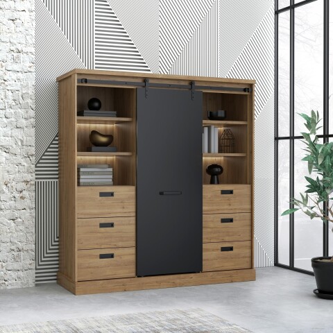 Highboard >Kaszimiro< in braun,schwarz - 148,4x160,2x52cm (BxHxT)