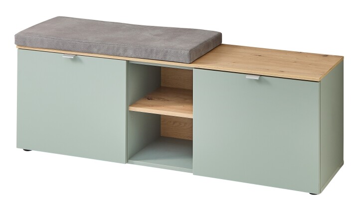 Schuhbank >Bari< in Schilfgrün matt, MDF, Spannplatte - 128x50x38cm (BxHxT)