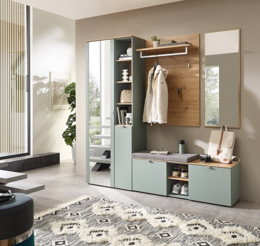 Garderoben-Set >Bari< in Schilfgrün matt, MDF, Spannplatte - 206x202x38 (BxHxT)