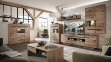 Glasvitrine >Bellano< in Viking Oak Dekor, MDF, Spannplatte - 90x128x38 (BxHxT)