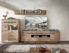 Glasvitrine >Bellano< in Viking Oak Dekor, MDF, Spannplatte - 90x128x38 (BxHxT)