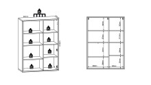 Hängevitrine >Bellano< in Viking Oak Dekor, MDF, Spannplatte - 90x126x38 (BxHxT)